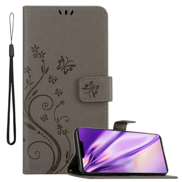 Fodral med lock för Huawei MATE 30 PRO Etui i GRÅ BLOMMÖNSTER Skydd Design Blommig Plånbok Grå