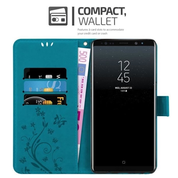 Coque - CADORABO - Samsung Galaxy NOTE 8 - Similläder - Blommig - Stöd funktion Blå