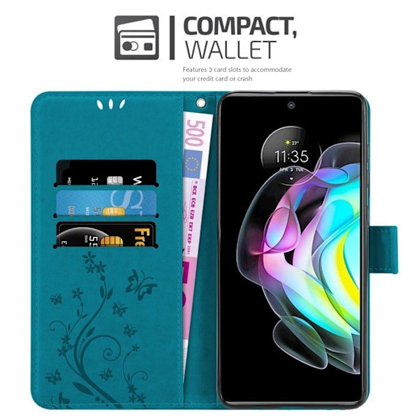Skyddshölje för Motorola EDGE 20 Blå Blommig Plånboksfodral Täcka Skydd Blommig Portfölj Wallet Blå
