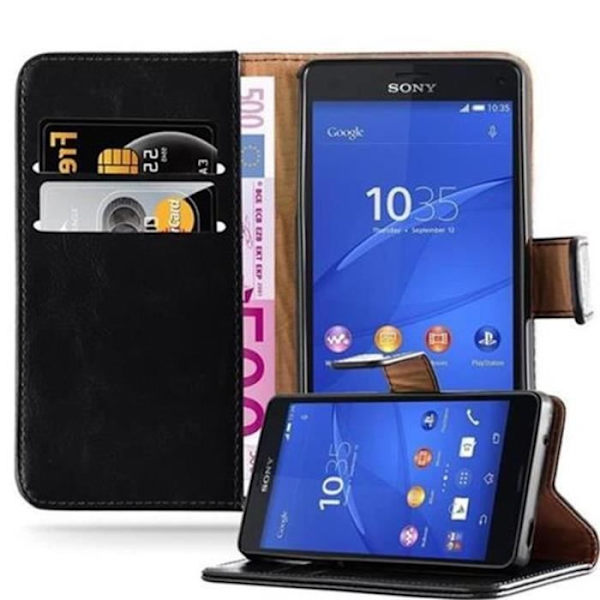 Cadorabo Sony Xperia Z3 COMPACT JET BLACK LYX Fodral Fodral Fodral Fodral Magnetskydd stöder stativ och kortplats