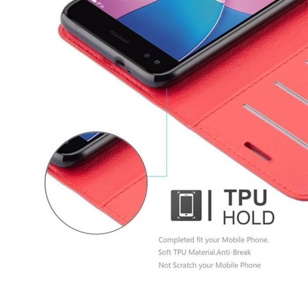 Coque - CADORABO - Huawei Enjoy 7 - Similicuir Röd - Ställfunktion - 3 Kortfack Röd