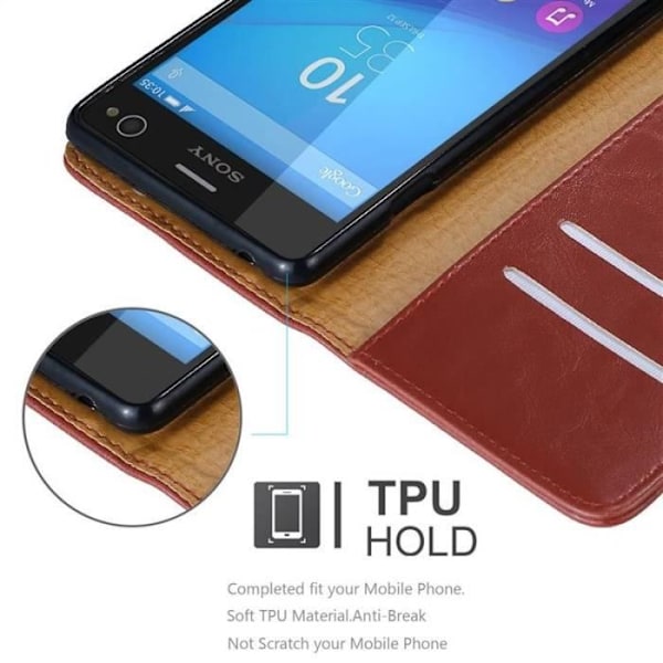 Fodral - CADORABO - Sony Xperia C4 - Rött konstläder - Stativfunktion - Kortfack Röd