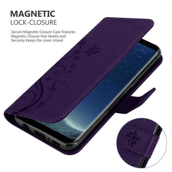 Coque - CADORABO - Samsung Galaxy S8 - Similicuir - Blommönster - Ställfunktion Lila
