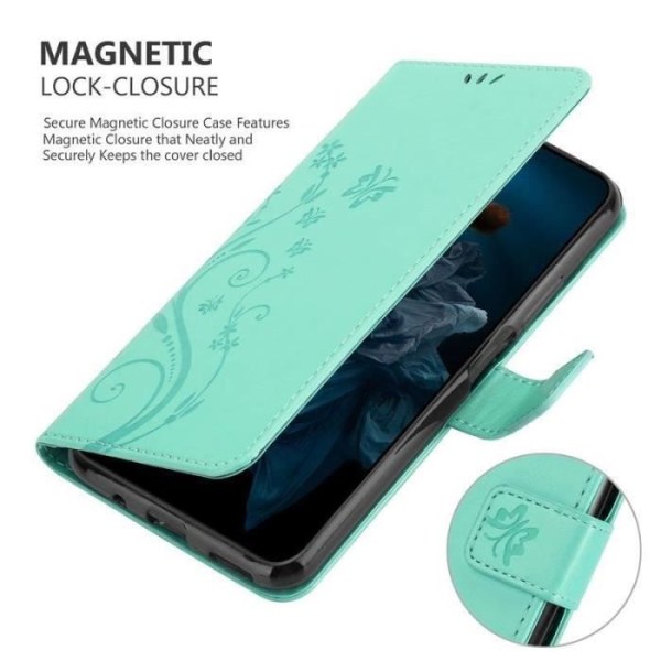 Coque - CADORABO - Honor 20 Pro - Similskinn Blommönster - 3 Platser för Kort - Grön Grön