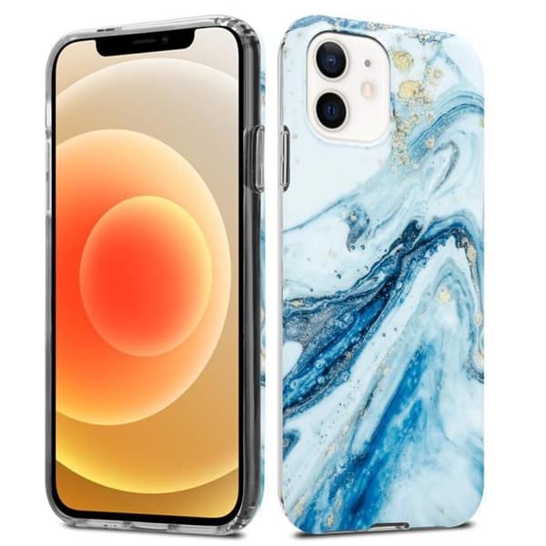 iPhone 12 PRO MAX-fodral i blå och vit marmor nr 24 skyddsetui Vit