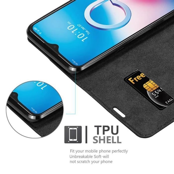 Coque - CADORABO - Alcatel 3L 2020 - Mörk natt - Magnetisk stängning - Ställfunktion Midnattssvart