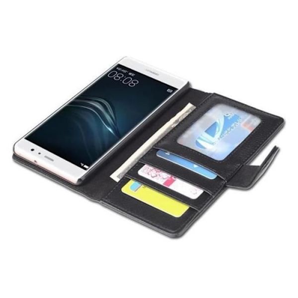 Huawei P9 LITE Fodral i SVART från Cadorabo Full Skyddsfodral med Flip Flip och 3 praktiska kortplatser i