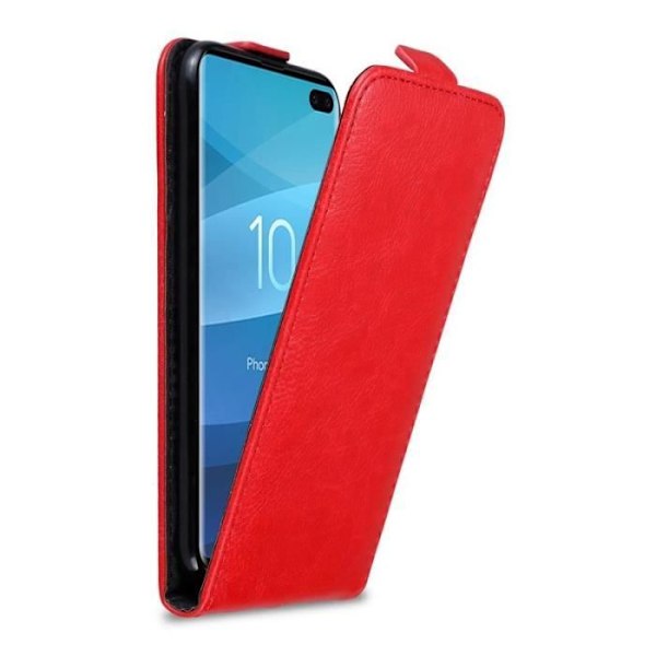 Flipfodral - CADORABO - Samsung Galaxy S10 PLUS - Rött konstläder - Magnetisk stängning - Fullständigt skydd Röd