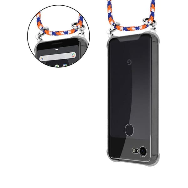 Fodral för Google PIXEL 3A XL med axelrem i ORANGE BLÅ VIT med justerbar snodd Blå