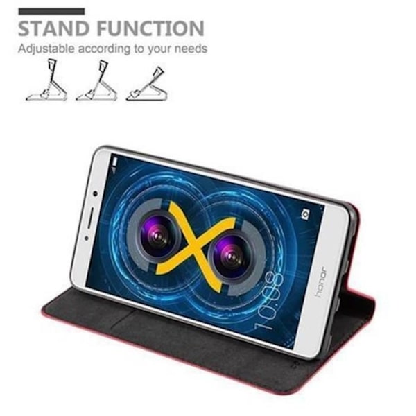 Honor 6X-fodral i APPLE RED från Cadorabo (INVISIBLE MAGNETIC CLOSURE Design) Helt skyddsfodral med flipflik