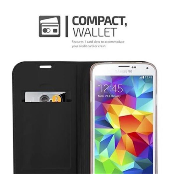 Cadorabo Fodral Samsung Galaxy S5 / S5 NEO CLASSY MATT SVART METALLISK Magnetfodral med stativ och kortplats