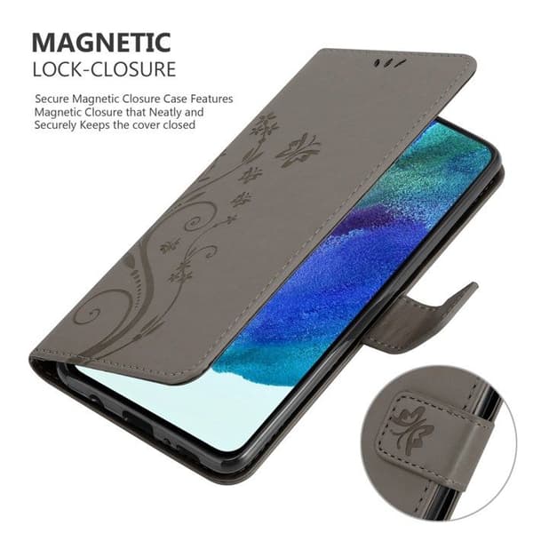 Fodral med lock för Samsung Galaxy S22 PLUS Fodral i GRÅ BLOMMÖNSTER Skydd Design Blommig Plånbok Grå
