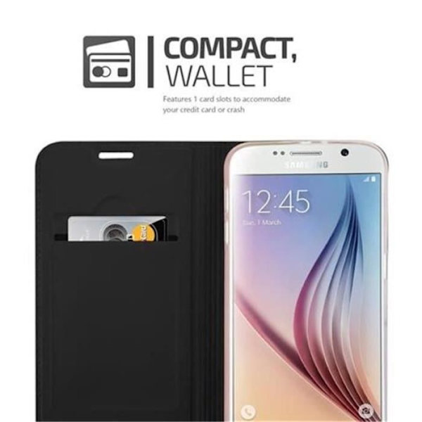 Samsung Galaxy S6 Fodral i CLASSY BLACK från Cadorabo (METALLIC MATT Design) Helt skyddsfodral med flip flap och stativ