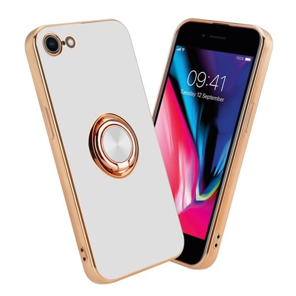 Skal för iPhone 7 / 7S / 8 / SE 2020 Glansig Vit - Guld med kameraskydd Vit