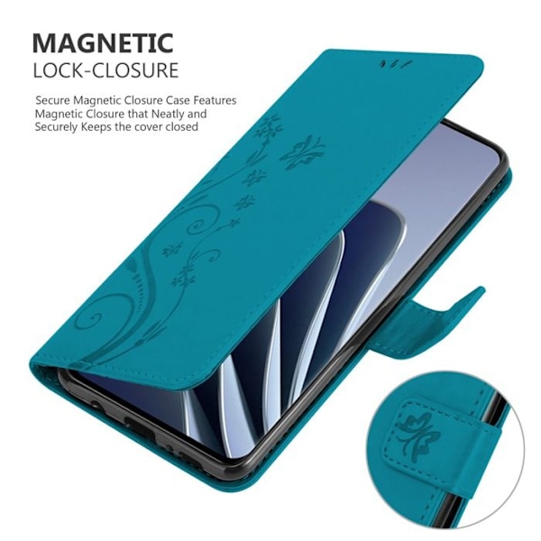 Coque för OnePlus 10 PRO 5G Fodral i BLÅ BLOMMÖNSTER Etui Case Cover Skydd Blommig Plånbok Wallet Blå