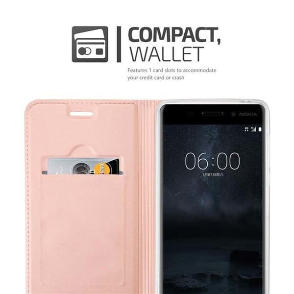 Flip-fodral för Nokia 6 2017 Klassisk Guld Rosé Plånbok Stötsäker Ros
