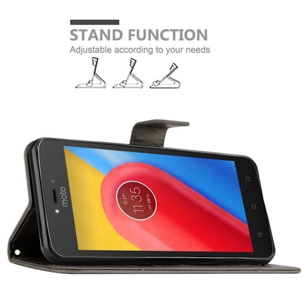 Coque - CADORABO - Motorola MOTO C - Similläder - Blommönster - Ställfunktion - Kortfack Blommig grå