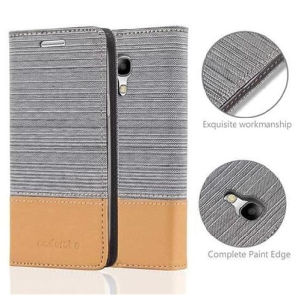 Cadorabo Fodral för Samsung Galaxy S4 MINI LJUSGRÅ BRUNT TYG-FAUX LÄDER Fodral Fodral Magnetisk Stöder Stand Card Slot