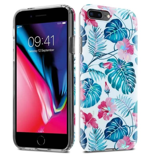 Skal för iPhone 7 PLUS / 7S PLUS / 8 PLUS i SKALDURKSBLADE Skyddande Fodral Blommönster Vit