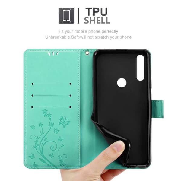 Fodral med lock för Alcatel 1S 2020, Turkos Blommönster, Skyddande Design, Plånboksfodral Blå