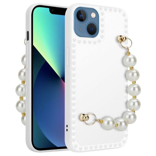 iPhone 13-fodral i vitt med pärlor och handledsrem Vit