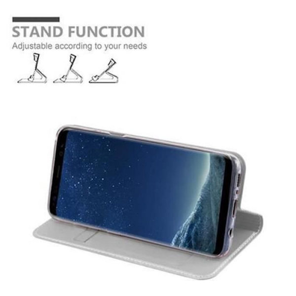Samsung Galaxy S8 PLUS Fodral i CLASSY SILVER från Cadorabo (MATTE METALLIC Design) Fullt skyddsfodral med flipskydd Pengar