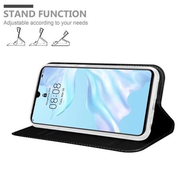 Coque för Huawei P30 - CADORABO - KLASSISK SVART - Fack för kort - Ställfunktion - Semi-styv Svart