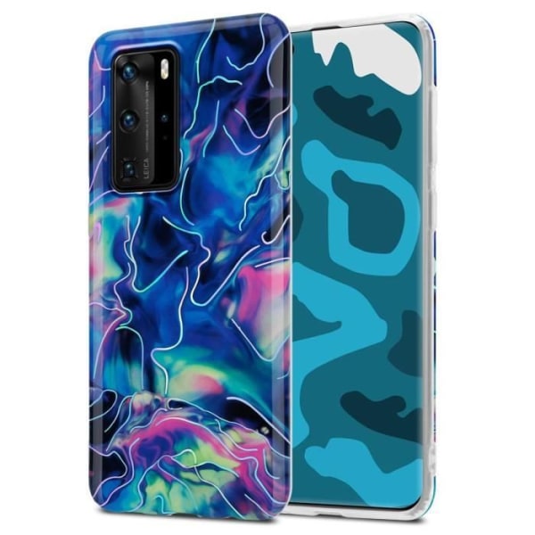 Coque - CADORABO - Huawei P40 PRO / P40 PRO+ - Marmor Blå Rosa - Skyddssilikon TPU - Mjuk Blå, Rosa