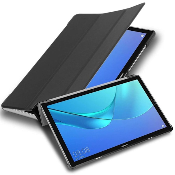 Etui för Huawei MediaPad M5 LITE 10 (10.1 tum) Fodral i SVART SATIN Tablet Hölster Skydd Auto Wake Up Plånbok Svart