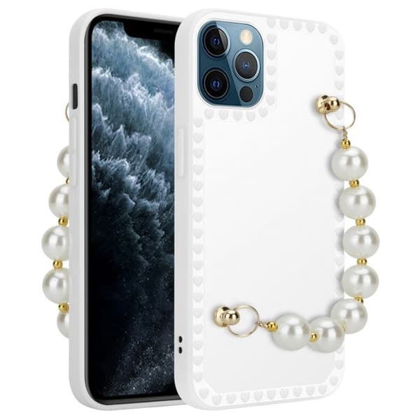 iPhone 12 PRO Vit skal med pärlor och handledsrem Vit