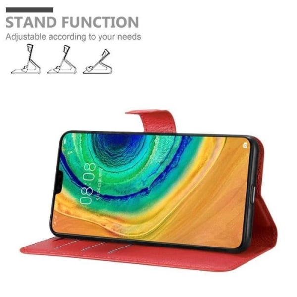Fodral - CADORABO - MATE 30 - Rött konstläder - Stativfunktion - 3 kortfack Röd