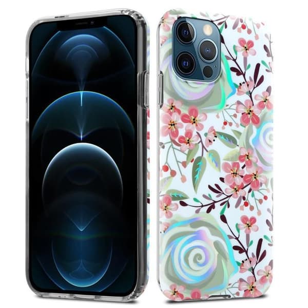 Skal för iPhone 12 PRO MAX i PERSIKOFLODER Skyddande Etui Blomsterdesign Vit