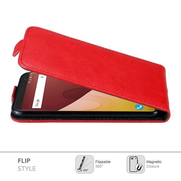 Skyddshus - CADORABO - WIKO VIEW GO - Röd - Syntetläder - Flip med magnetstängning Röd
