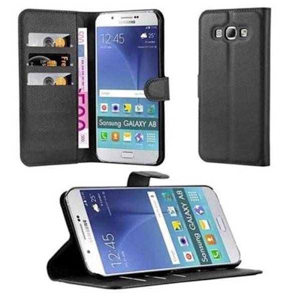 Cadorabo Fodral Samsung Galaxy A8 2015 SVART Fodral Fodral Fullt skydd Magnetlås Stöder kortplats för stativ