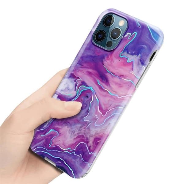 Skal för iPhone 12 PRO MAX i Lila Rosa Marmor Nr. 19 Skyddsetui Violett