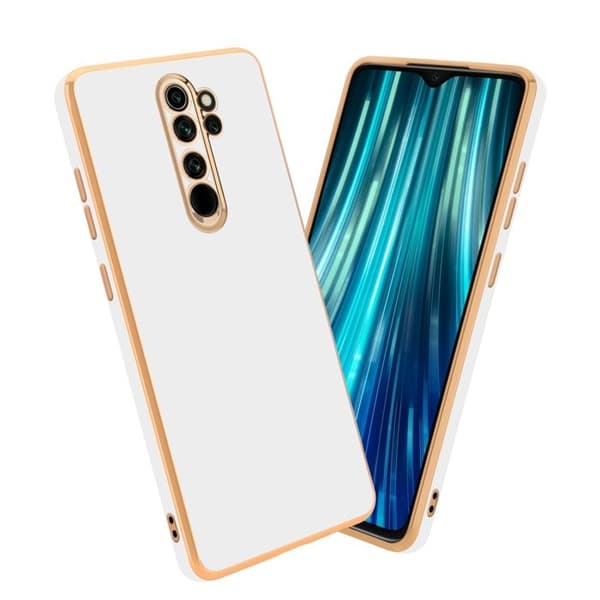 Fodral för Xiaomi RedMi NOTE 8 PRO Glansig Vit - Guld med skydd för kamera Vit