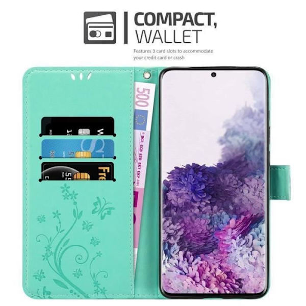 Fodral - CADORABO - Samsung Galaxy S20 - Blommigt konstläder - Magnetisk stängning - Integrerat stöd Grön