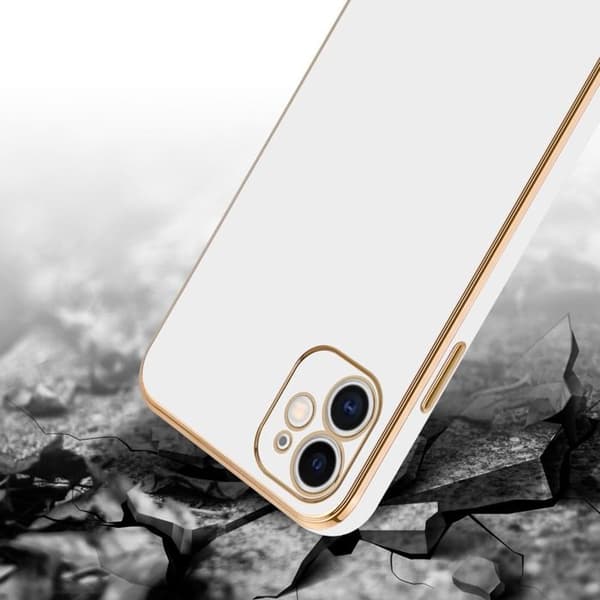 iPhone 11 Fodral Glansig Vit - Guld med skydd för kamera Vit