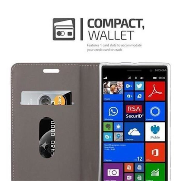 Nokia Lumia 830 Fodral i GRÅ SVART från Cadorabo (TYG-LÄDERDESIGN) Helt skyddsfodral med flipskydd och stativ Mörkgrå
