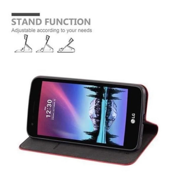 LG K4 2017 fodral i APPLE RED från Cadorabo (INVISIBLE MAGNETIC CLOSURE Design) Helt skyddande fodral med flip flik