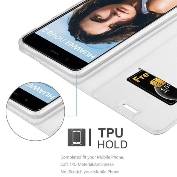 Fodral med lock för Huawei NOVA 2 Etui i KLASSISK SILVER Plånbok Stötsäker Grå