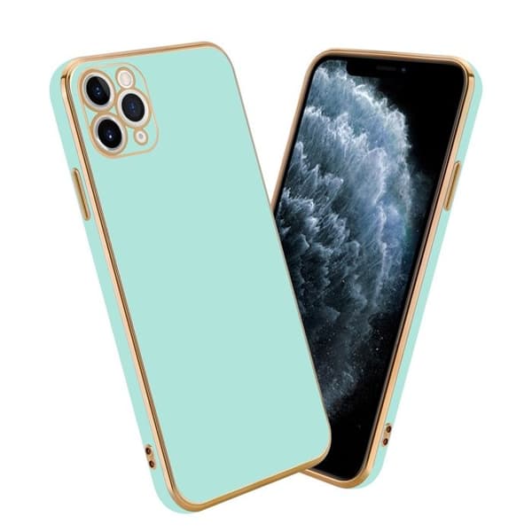 iPhone 11 PRO MAX Fodral Glansig Mintgrön - Guld med skydd för kamera Grön
