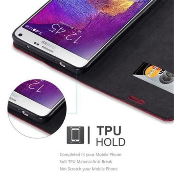 Samsung Galaxy NOTE 4-fodral i APPLE RED från Cadorabo (INVISIBLE MAGNETIC CLOSURE Design) Helt skyddsfodral med