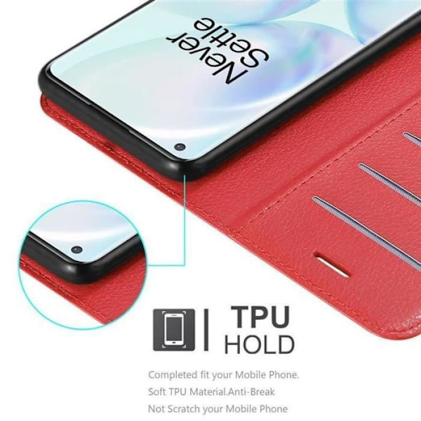 Coque - CADORABO - Oneplus 8 Pro - Similicuir - Röd - Fästande stöd funktion Röd