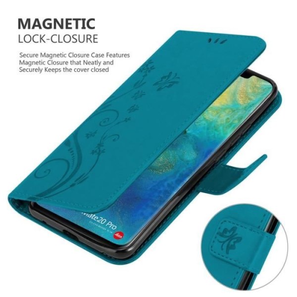 Fodral till Huawei MATE 20 PRO - CADORABO - Blommönster - Imiterat läder - Stativfunktion - 3 kortplatser Blå