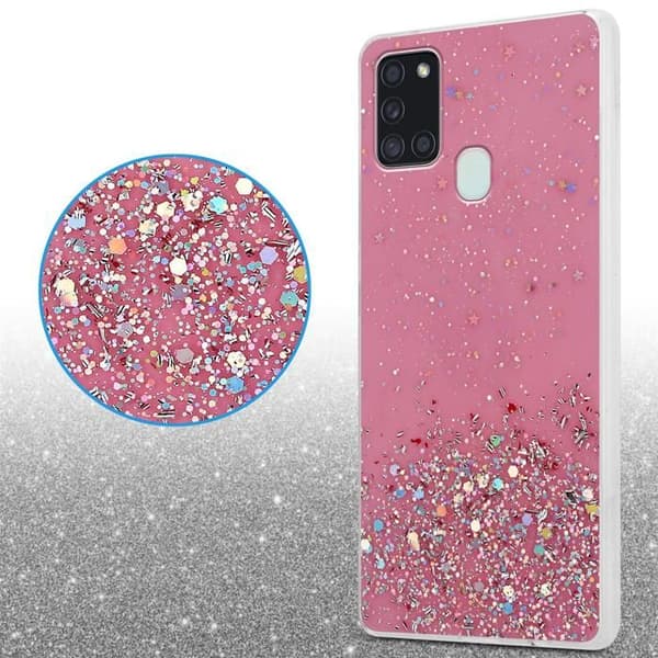 Skyddsfodral för Samsung Galaxy A21s Rosa med Glitter Skydd Glittrande Design Ros