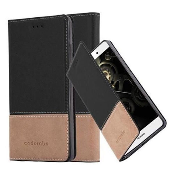 HUAWEI P8 LITE FODRAL I SVART BRUNT BY CADORABO (COMBI PU-SIMILIDAIM DESIGN) HELT SKYDDSFODRAL MED KLAPP