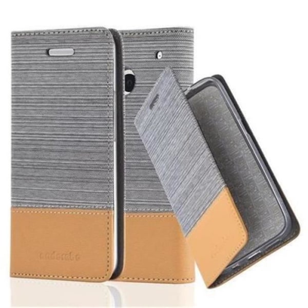 Cadorabo Fodral för HTC ONE M7 (1. Gen) LJUSGRÅ BRUNT TYG-IMATISKT LÄDER Magnetisk Fodral Skydd Stöder Stand Card Slot
