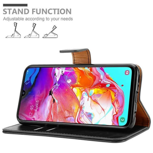 Fodral - CADORABO - Samsung Galaxy A70 - Läderimitation - Magnetisk stängning - Stativfunktion Svart