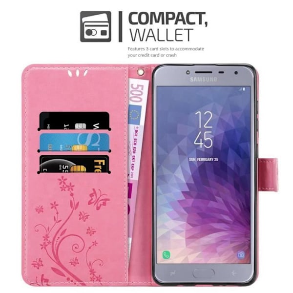 Coque - CADORABO - Samsung Galaxy J4 2018 - Similicuir - Blommönster - Ställfunktion Rosa blommig